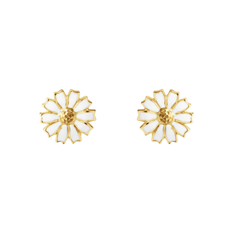 Georg Jensen Daisy 18ct Yellow Gold Plated Silver & White Enamel Stud Earrings - Berry's Jewellers