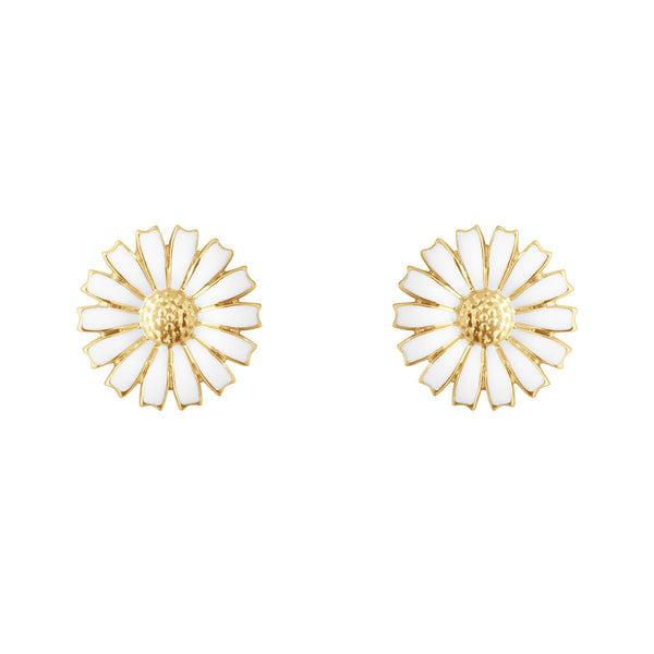 Georg Jensen Daisy 18ct Yellow Gold Plated Sterling Silver & White Enamel Stud Earrings - Berry's Jewellers