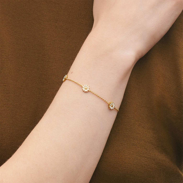 Daisy 18ct Gold Plated Silver & White Enamel Bracelet