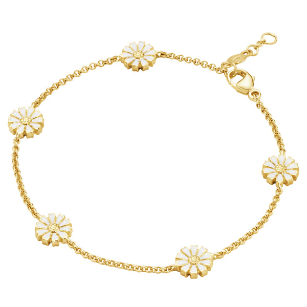 Georg Jensen Daisy 18ct Gold Plated Silver & White Enamel Bracelet - Berry's Jewellers