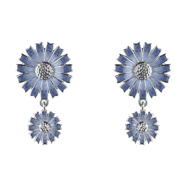 Georg Jensen Daisy Silver And Blue Enamel Double Earrings - Berry's Jewellers