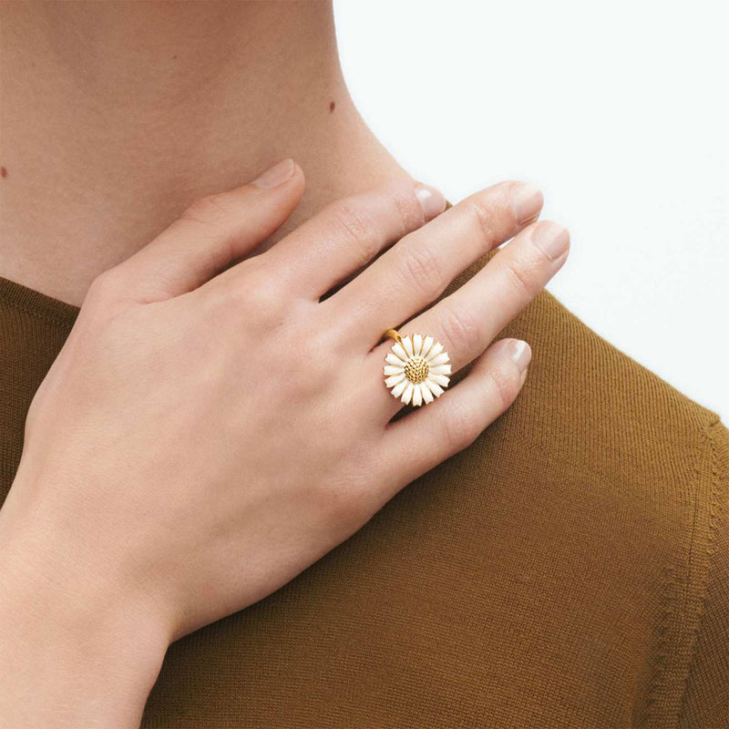 Daisy 18ct Yellow Gold Plated Silver And White Enamel Ring