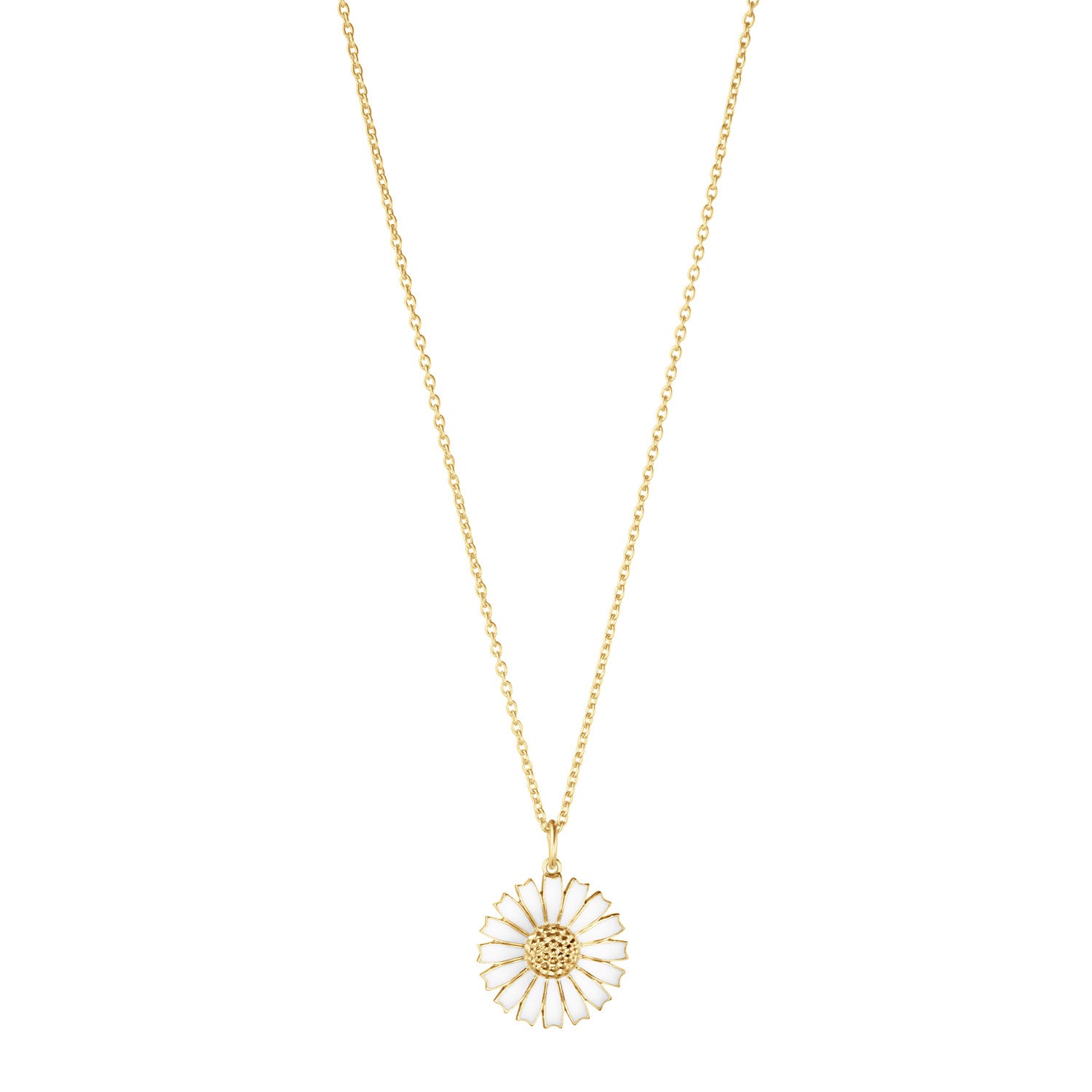 Georg Jensen Daisy 18ct Gold Plated Sterling Silver & White Enamel Pendant - Berry's Jewellers