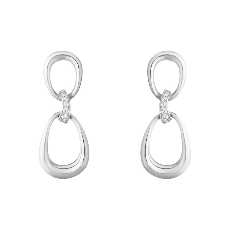 Georg Jensen Offspring Silver Diamond Set Drop Earrings - Berry's Jewellers