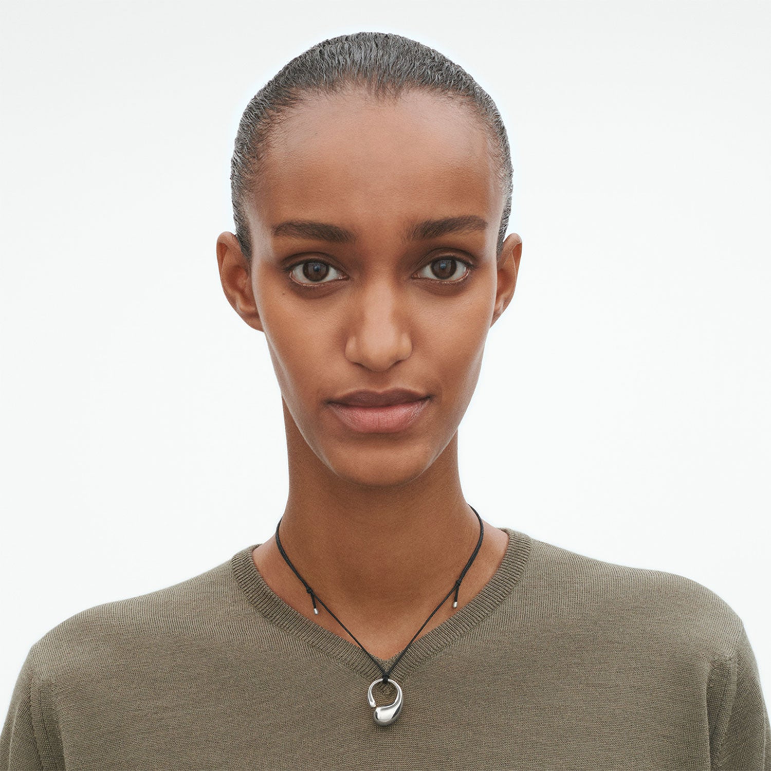 Georg Jensen Mercy Silver Medium Pendant On Cord Necklace - Berry's Jewellers