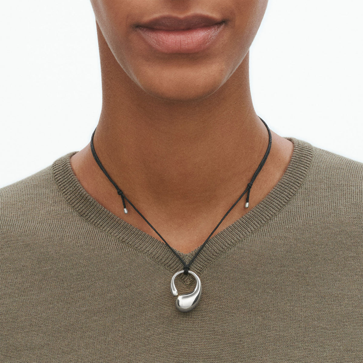Georg Jensen Mercy Silver Medium Pendant On Cord Necklace - Berry's Jewellers