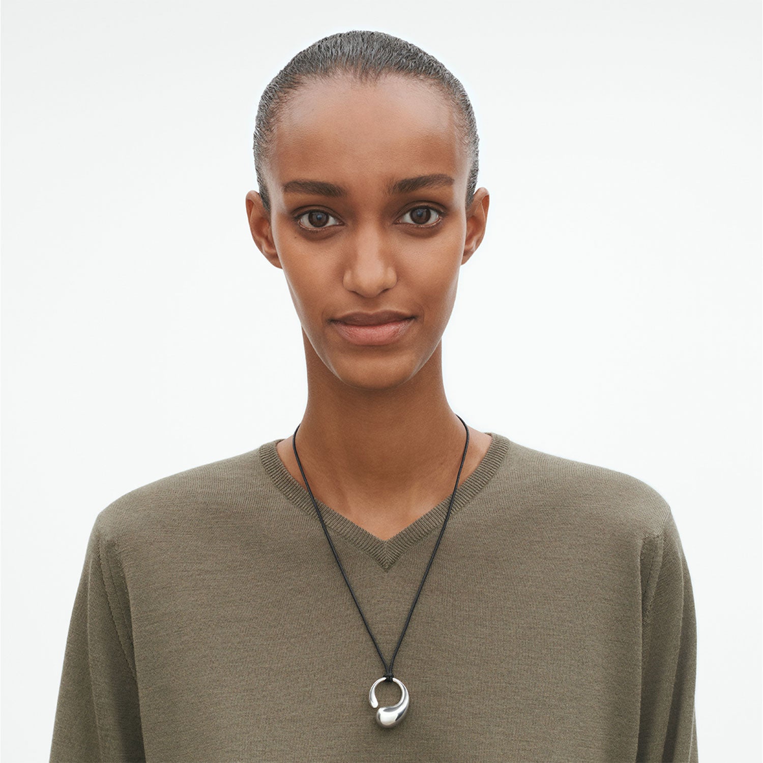 Georg Jensen Mercy Silver Large Pendant On Cord Necklace - Berry's Jewellers