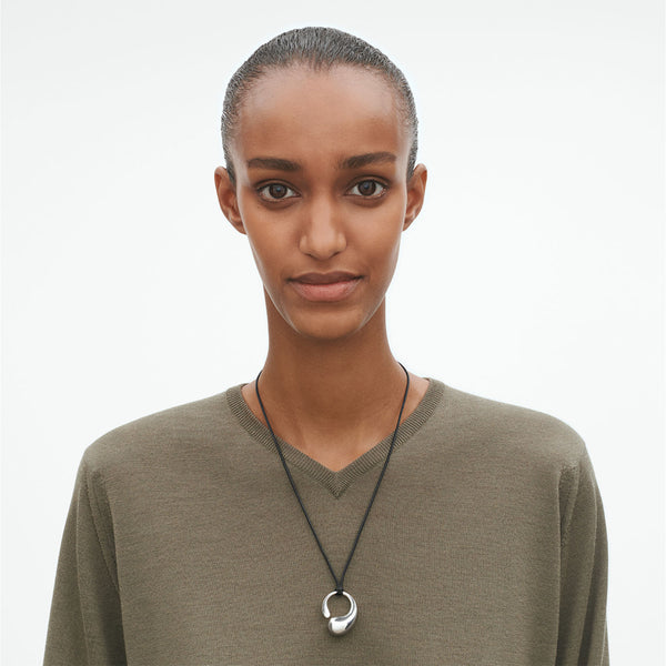 Georg Jensen Mercy Silver Large Pendant On Cord Necklace - Berry's Jewellers