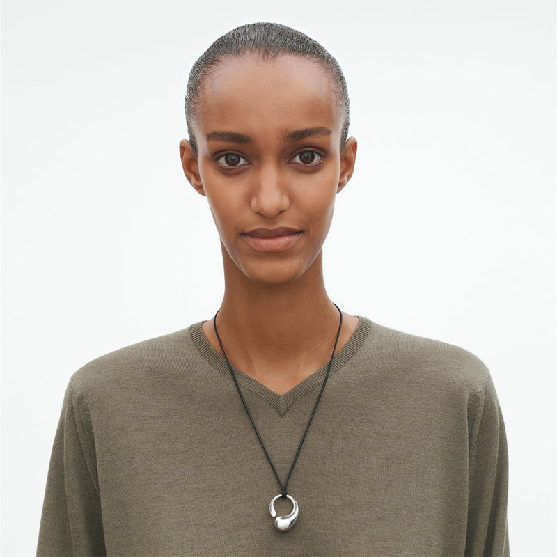 Georg Jensen Mercy Silver Large Pendant On Cord Necklace - Berry's Jewellers