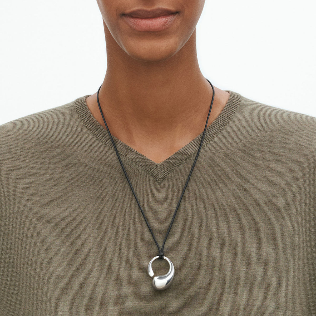 Georg Jensen Mercy Silver Large Pendant On Cord Necklace - Berry's Jewellers