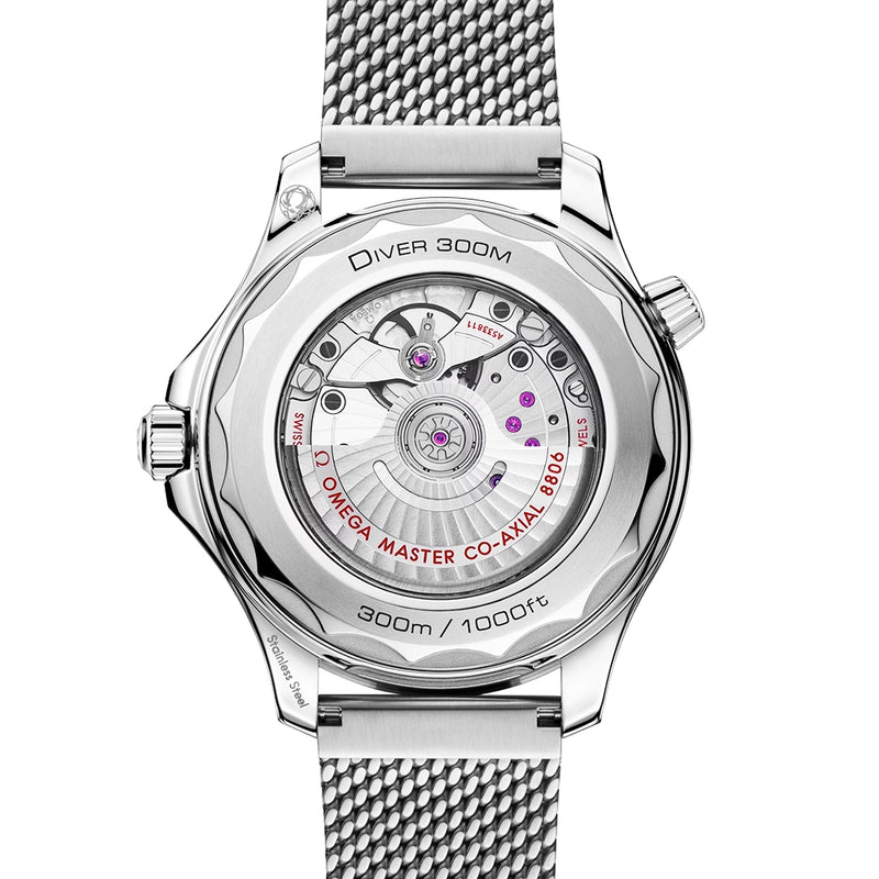 OMEGA Seamaster Diver 300m 42mm Black & Orange Dial Mesh Bracelet Watch - Berry's Jewellers