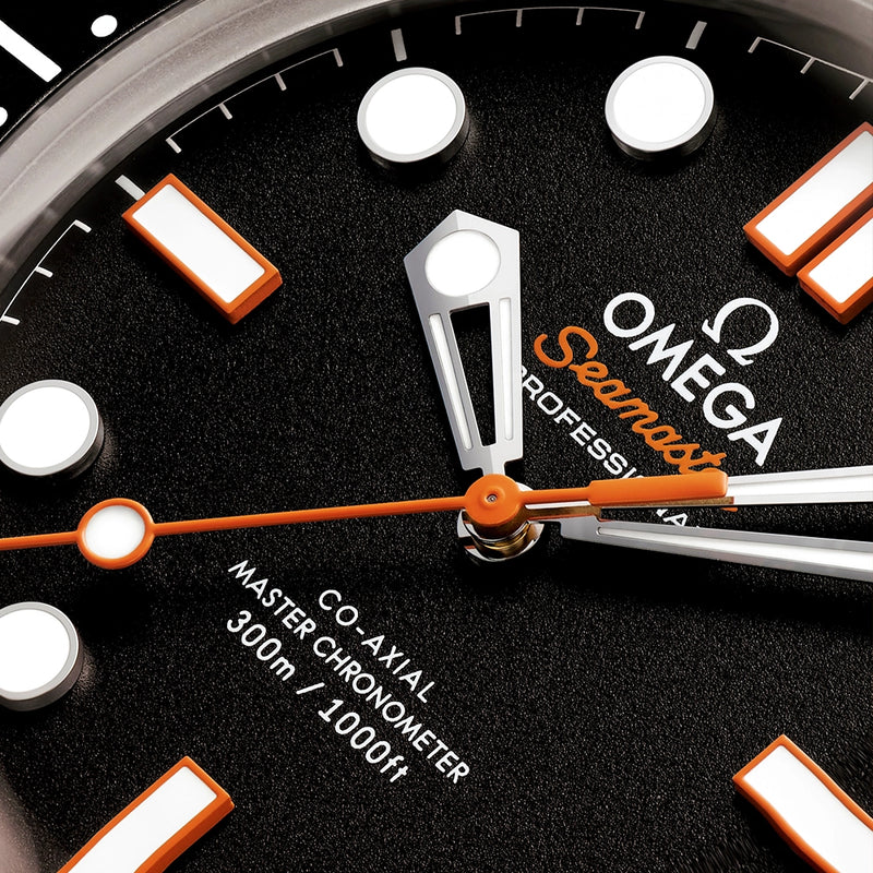 OMEGA Seamaster Diver 300m 42mm Black & Orange Dial Mesh Bracelet Watch - Berry's Jewellers