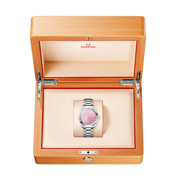 OMEGA Seamaster Aqua Terra Shades 38mm Shell Pink Dial Bracelet Watch - Berry's Jewellers