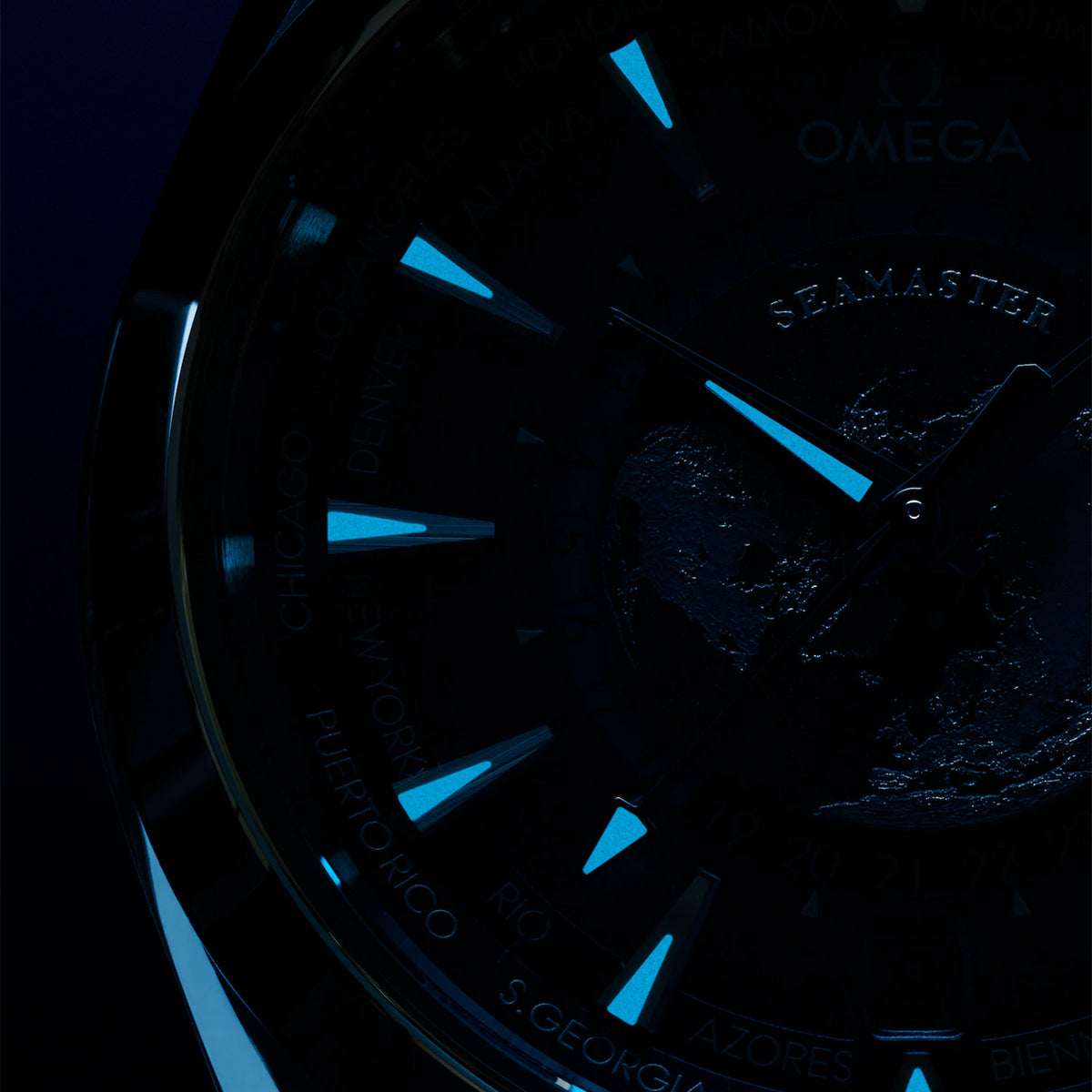 OMEGA Seamaster Aqua Terra GMT Worldtimer 43mm Summer Blue Dial Strap Watch - Berry's Jewellers
