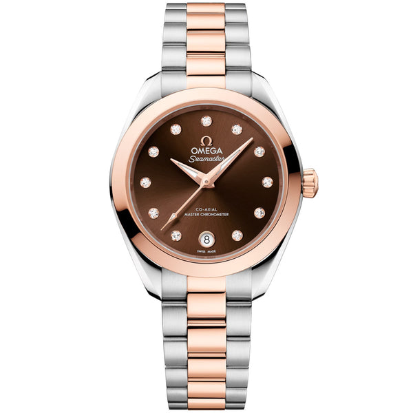 OMEGA Seamaster Aqua Terra 30mm Two Tone Brown Diamond Dial Watch - Berry's Jewellers