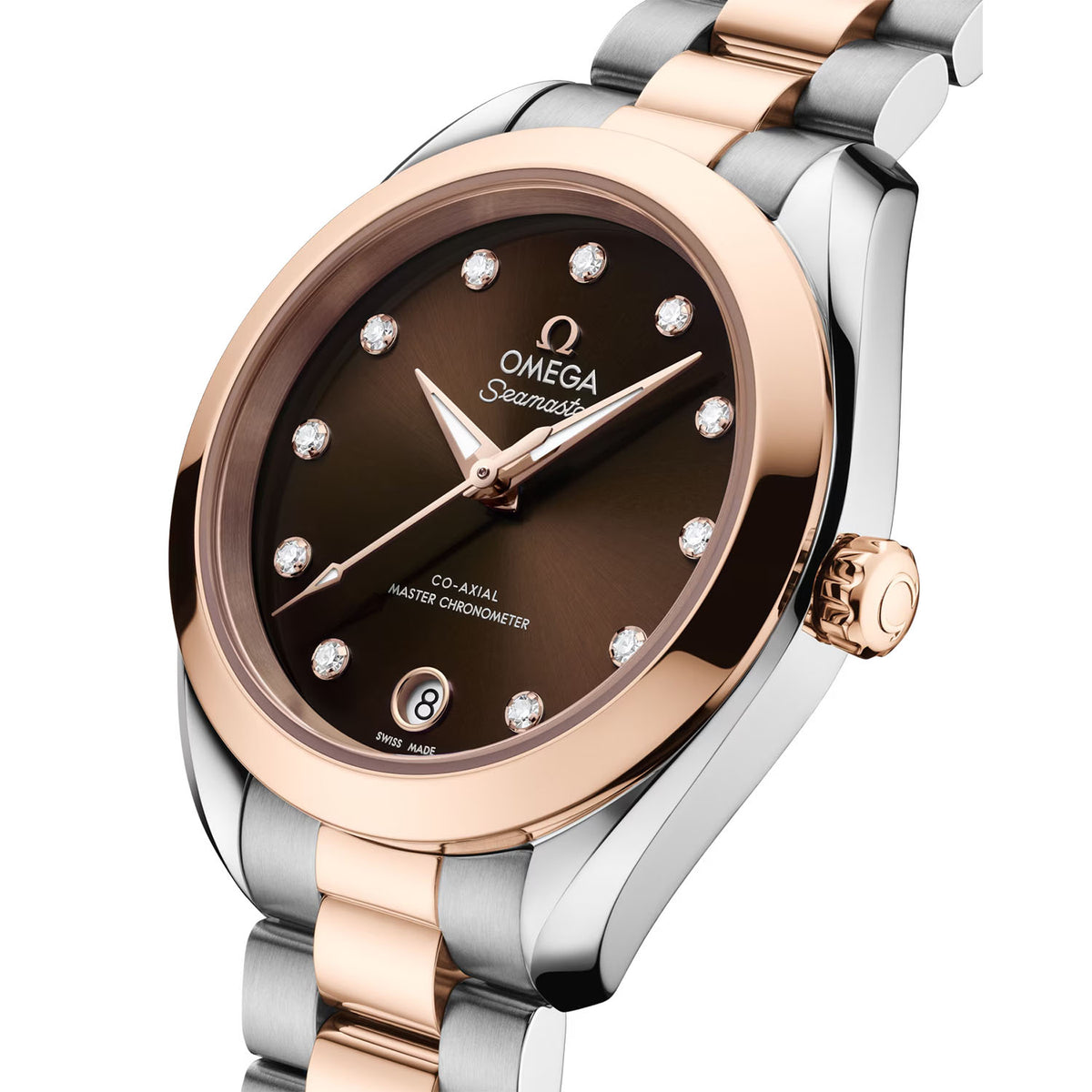 OMEGA Seamaster Aqua Terra 30mm Two Tone Brown Diamond Dial Watch - Berry's Jewellers