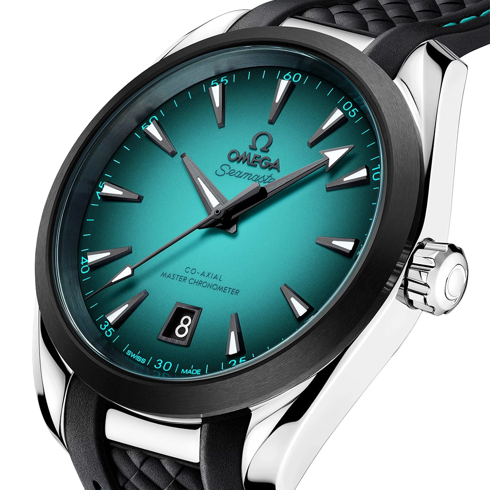 OMEGA Seamaster Aqua Terra 38mm Turquoise Gradient Dial Rubber Strap Watch - Berry's Jewellers