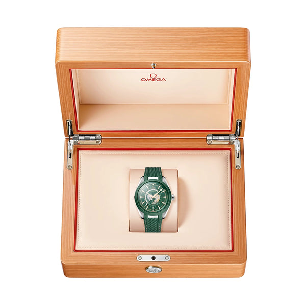 OMEGA Seamaster Aqua Terra GMT Worldtimer 43mm Green Dial Strap Watch - Berry's Jewellers
