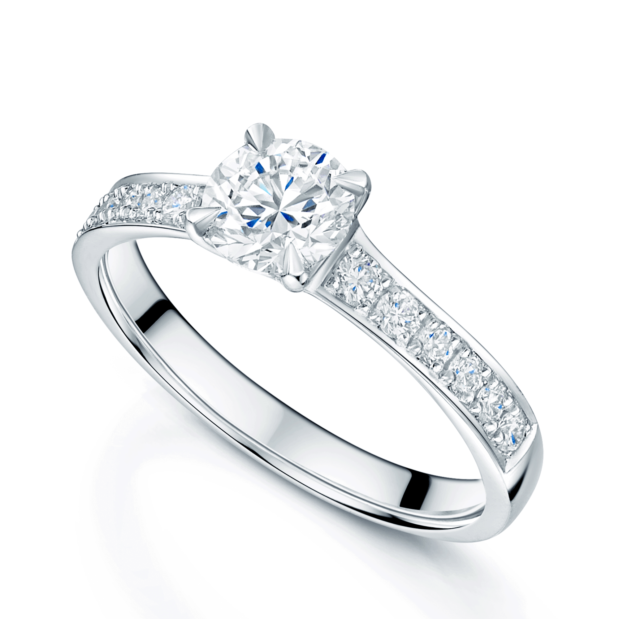 Platinum Round brilliant Cut Diamond Engagement Ring With Diamond Shoulders