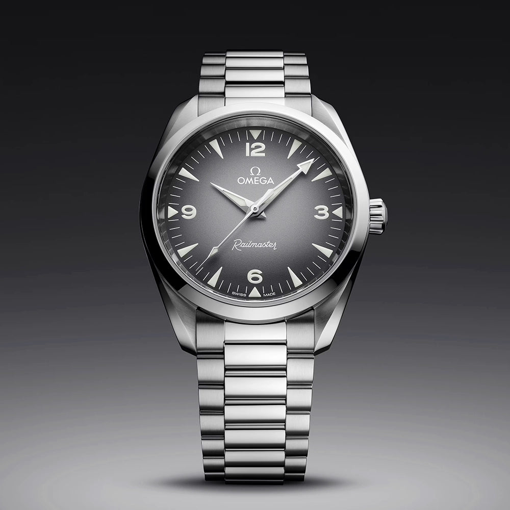 OMEGA Seamaster Railmaster 38mm Grey Gradient Dial Bracelet Watch - Berry's Jewellers