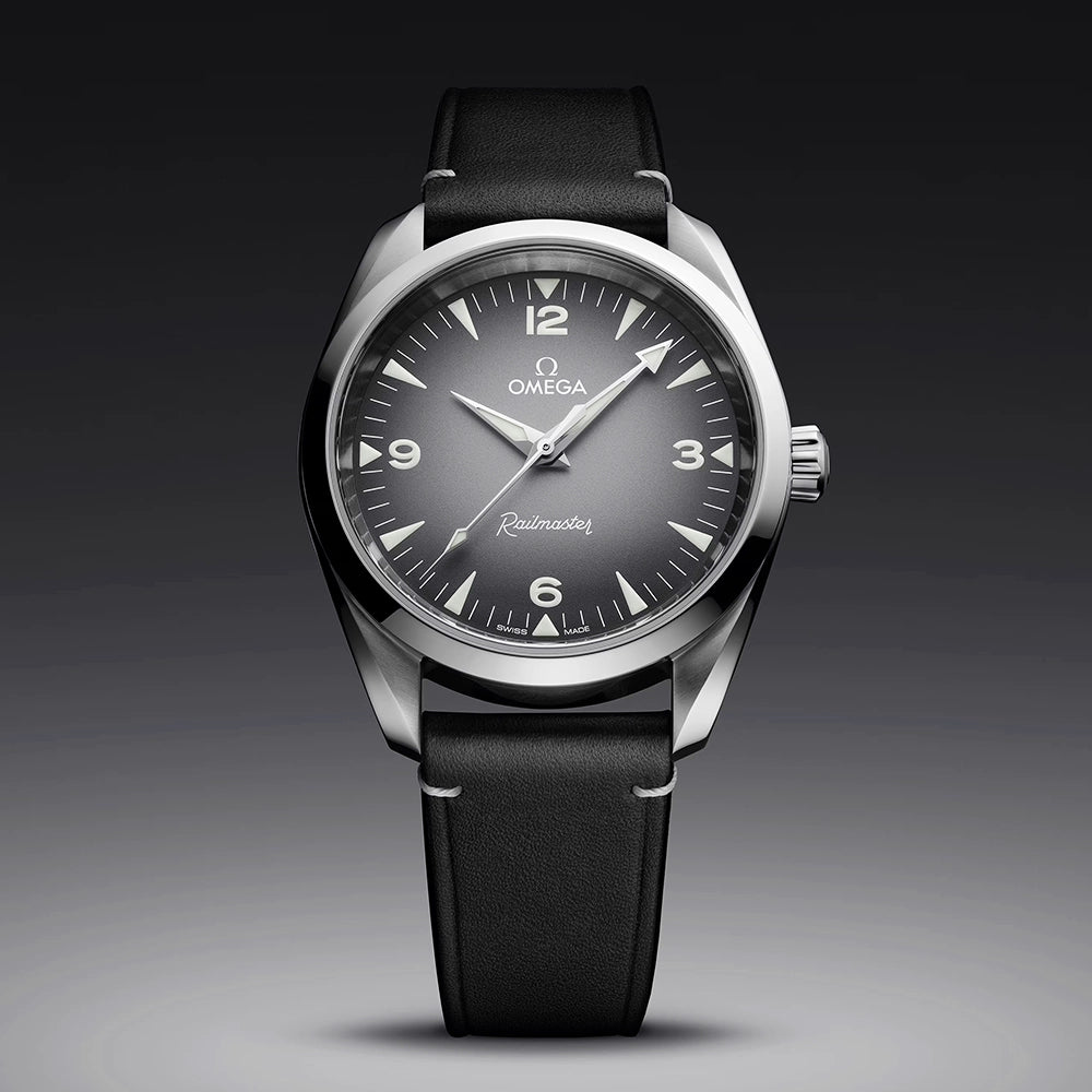OMEGA Seamaster Railmaster 38mm Grey Gradient Dial Strap Watch - Berry's Jewellers