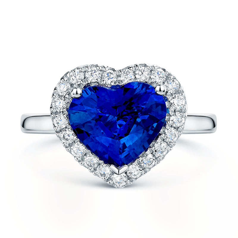 Berry's Platinum Heart Cut Blue Sapphire And Round Brilliant Cut Diamond Halo Ring - Berry's Jewellers