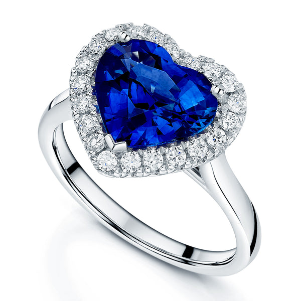 Berry's Platinum Heart Cut Blue Sapphire And Round Brilliant Cut Diamond Halo Ring - Berry's Jewellers