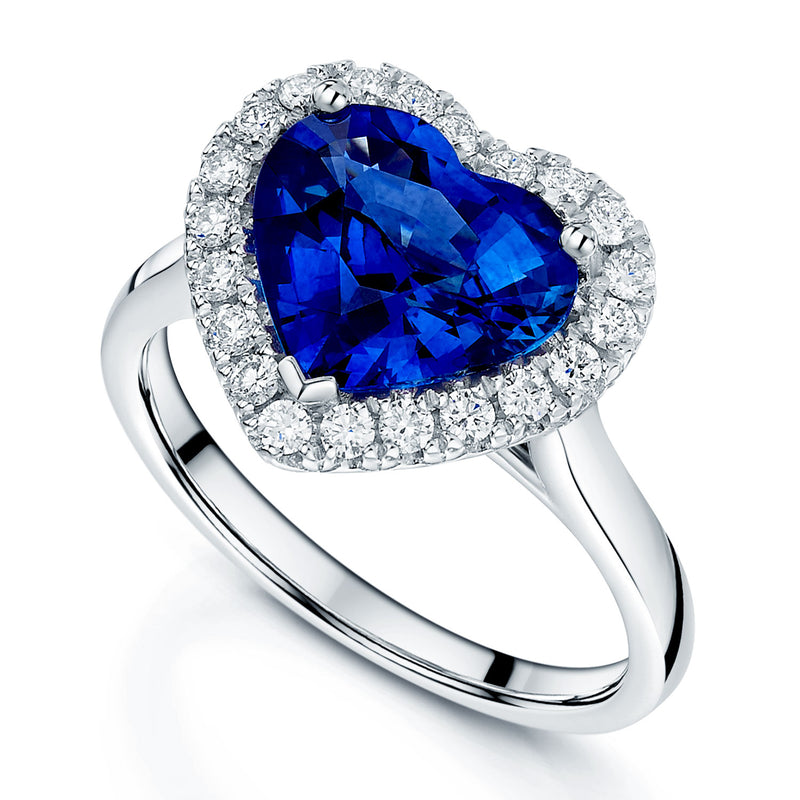 Berry's Platinum Heart Cut Blue Sapphire And Round Brilliant Cut Diamond Halo Ring - Berry's Jewellers