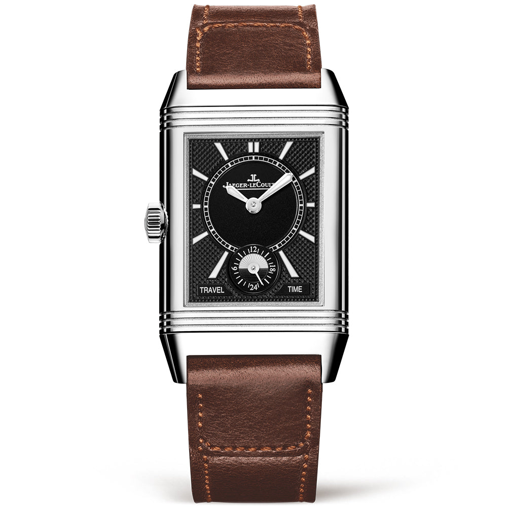 Reverso Classic Medium Duoface Silver Dial & Brown Strap Watch