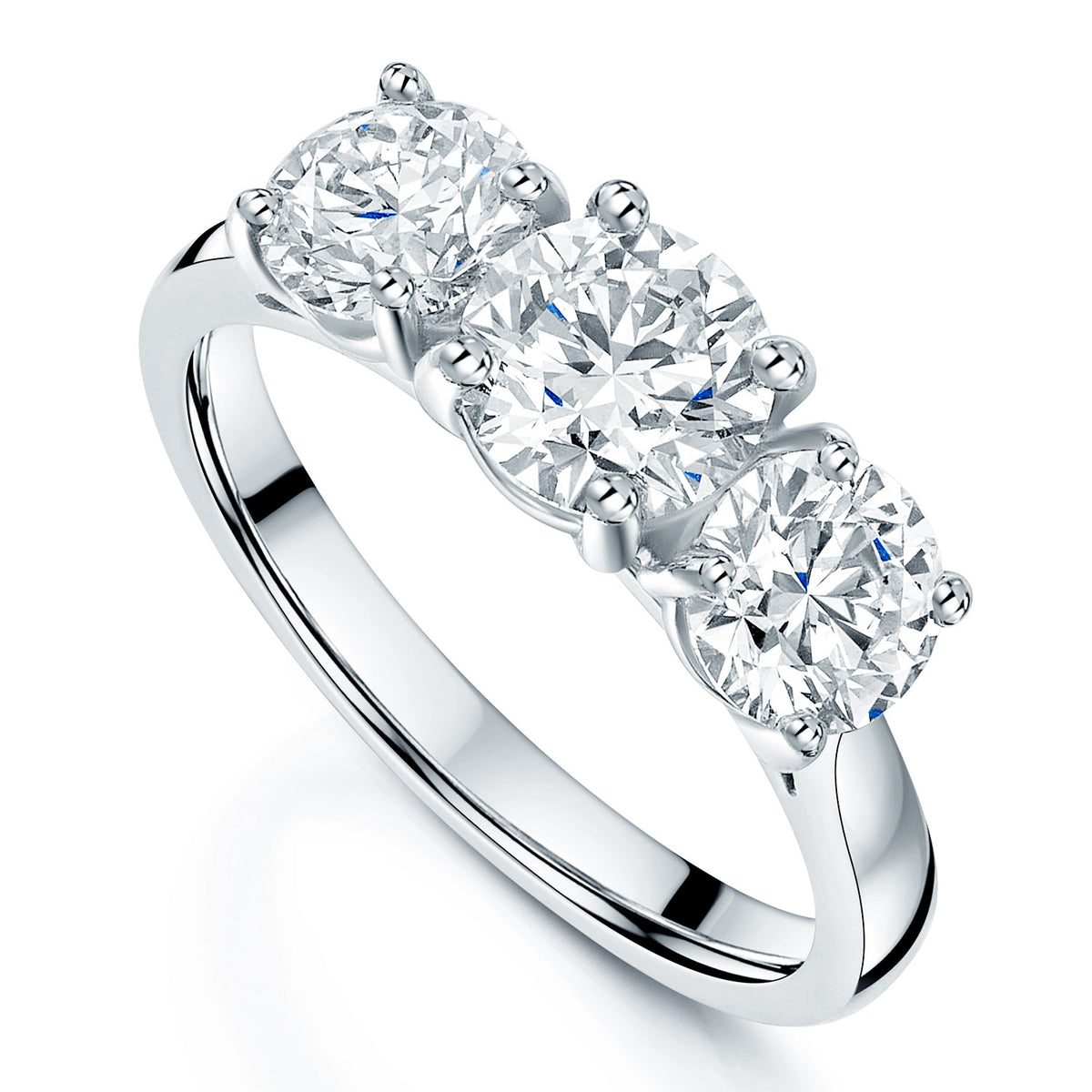 Platinum GIA Certified Round Brilliant Cut Diamond Three Stone Ring