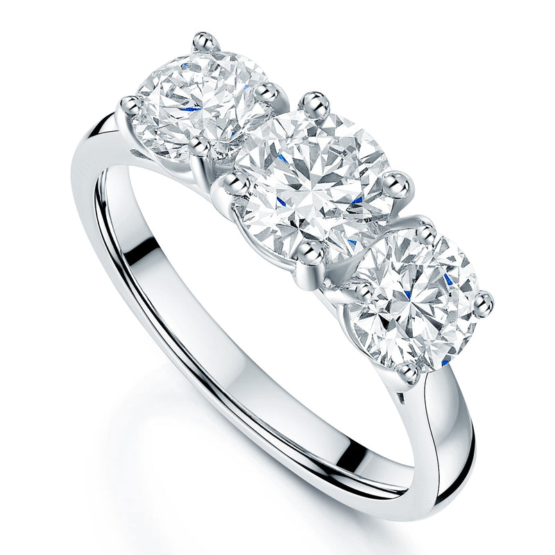 Platinum GIA Certified Round Brilliant Cut Diamond Three Stone Ring