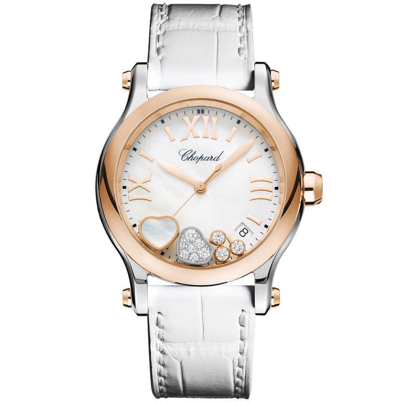 Chopard Happy Sport 36mm 18ct Rose Gold White Dial Quartz Watch - Berry's Jewellers
