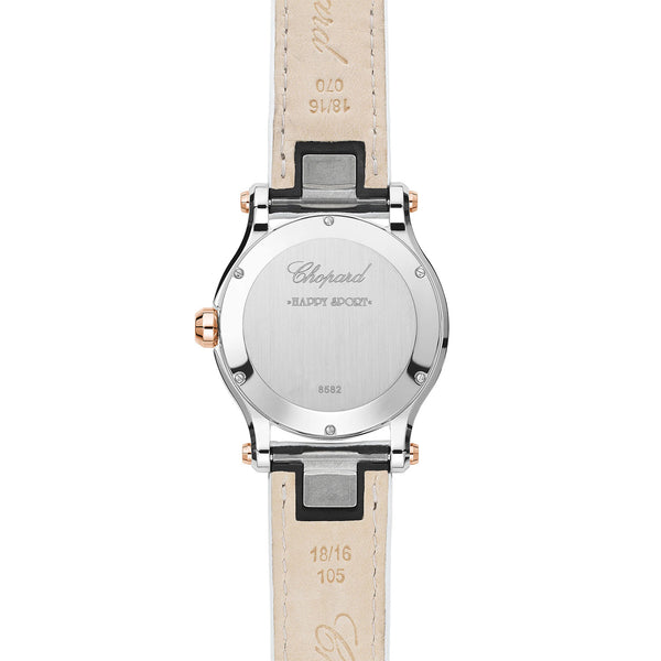 Chopard Happy Sport 36mm 18ct Rose Gold White Dial Quartz Watch - Berry's Jewellers
