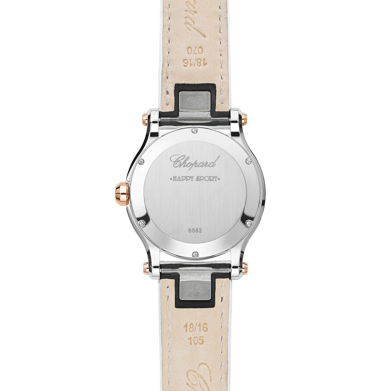 Chopard Happy Sport 36mm 18ct Rose Gold White Dial Quartz Watch - Berry's Jewellers
