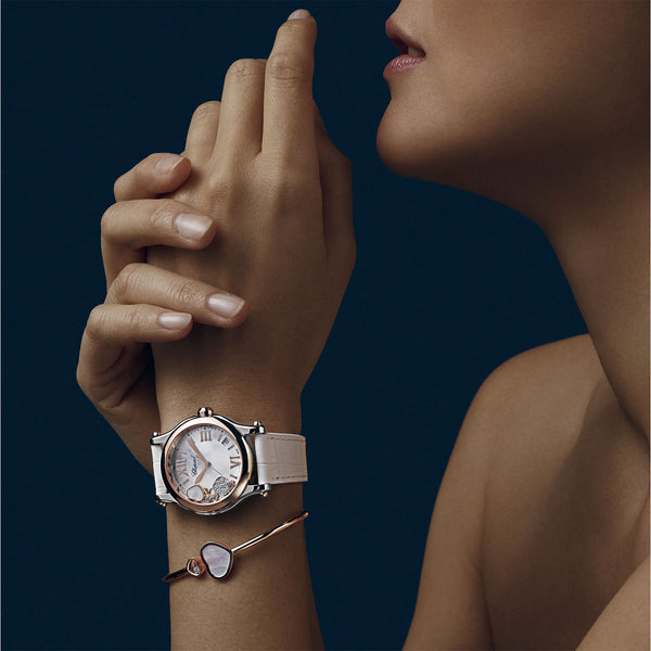 Chopard Happy Sport 36mm 18ct Rose Gold White Dial Quartz Watch - Berry's Jewellers