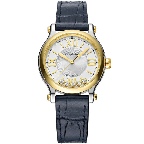 Chopard Happy Sport 33mm Silver Dial Automatic Watch Dark Blue Strap - Berry's Jewellers