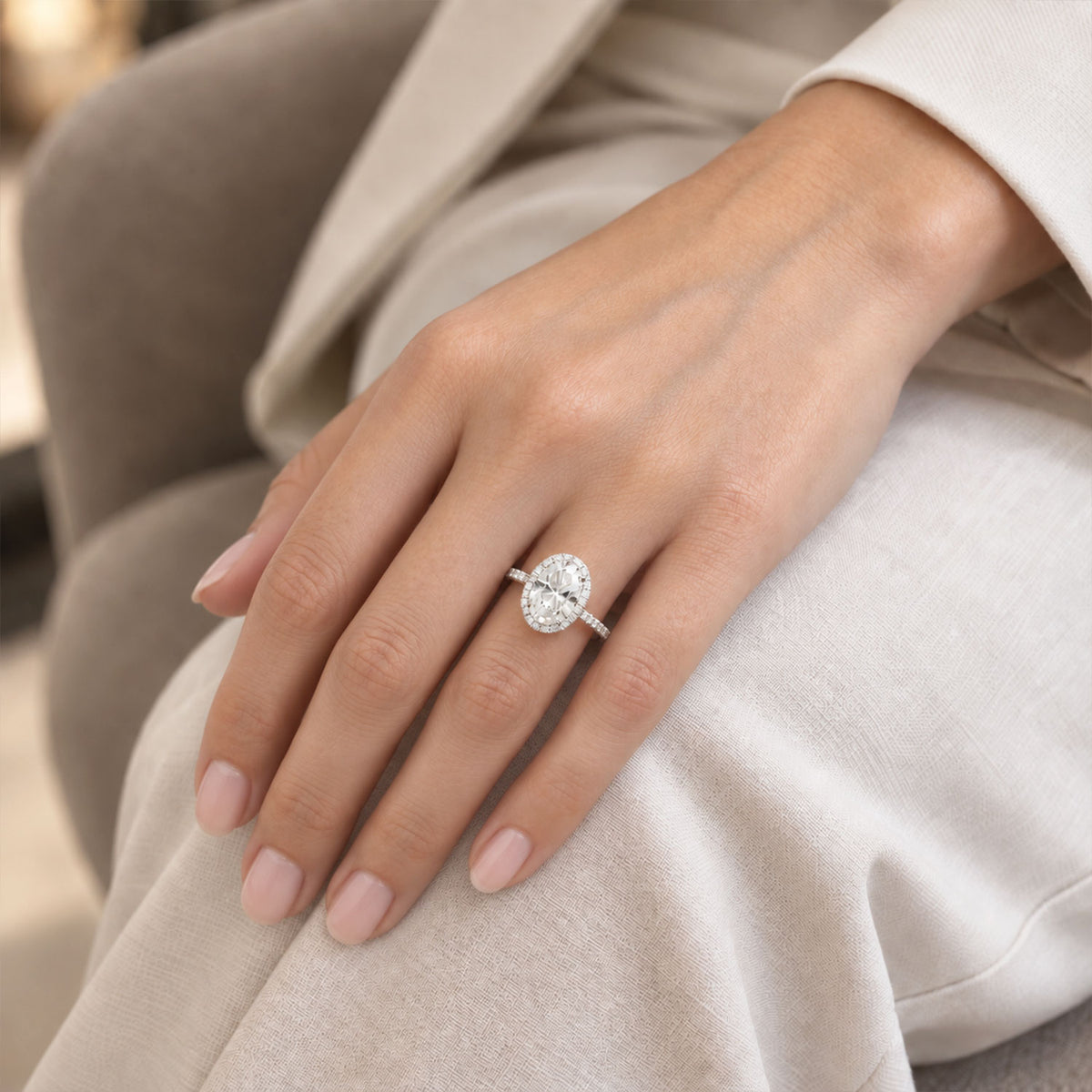 Berry's Platinum Oval Cut Diamond Engagement Ring with Diamond Halo and Shoulders - Berry's Jewellers