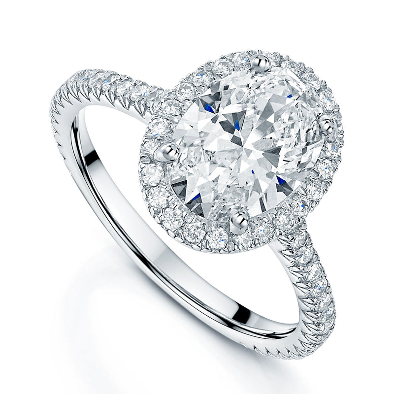 Berry's Platinum Oval Cut Diamond Engagement Ring with Diamond Halo and Shoulders - Berry's Jewellers