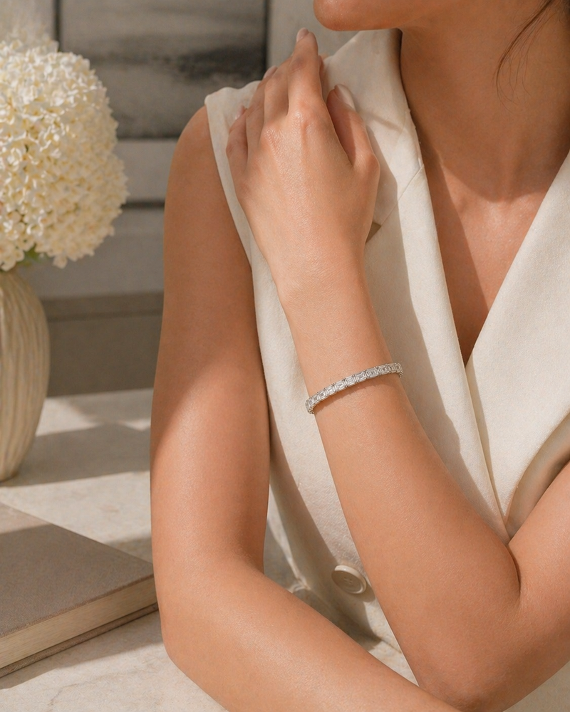 Berry's 18ct White Gold Emerald Cut Diamond Tennis Bracelet - Berry's Jewellers