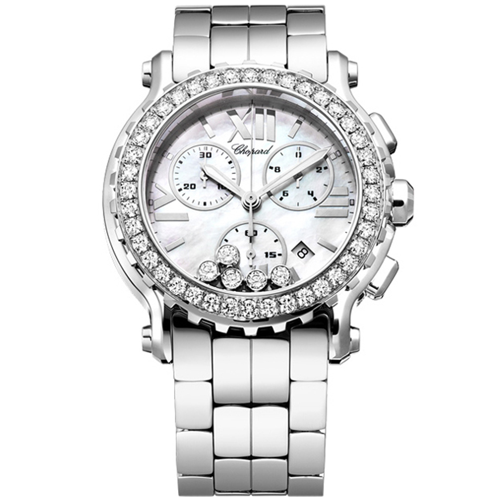Happy Sport Quartz Chrono 42mm Diamond Bezel Bracelet Watch