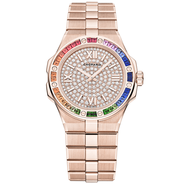 Alpine Eagle 36mm 18ct Rose Gold Rainbow Sapphire Set Watch