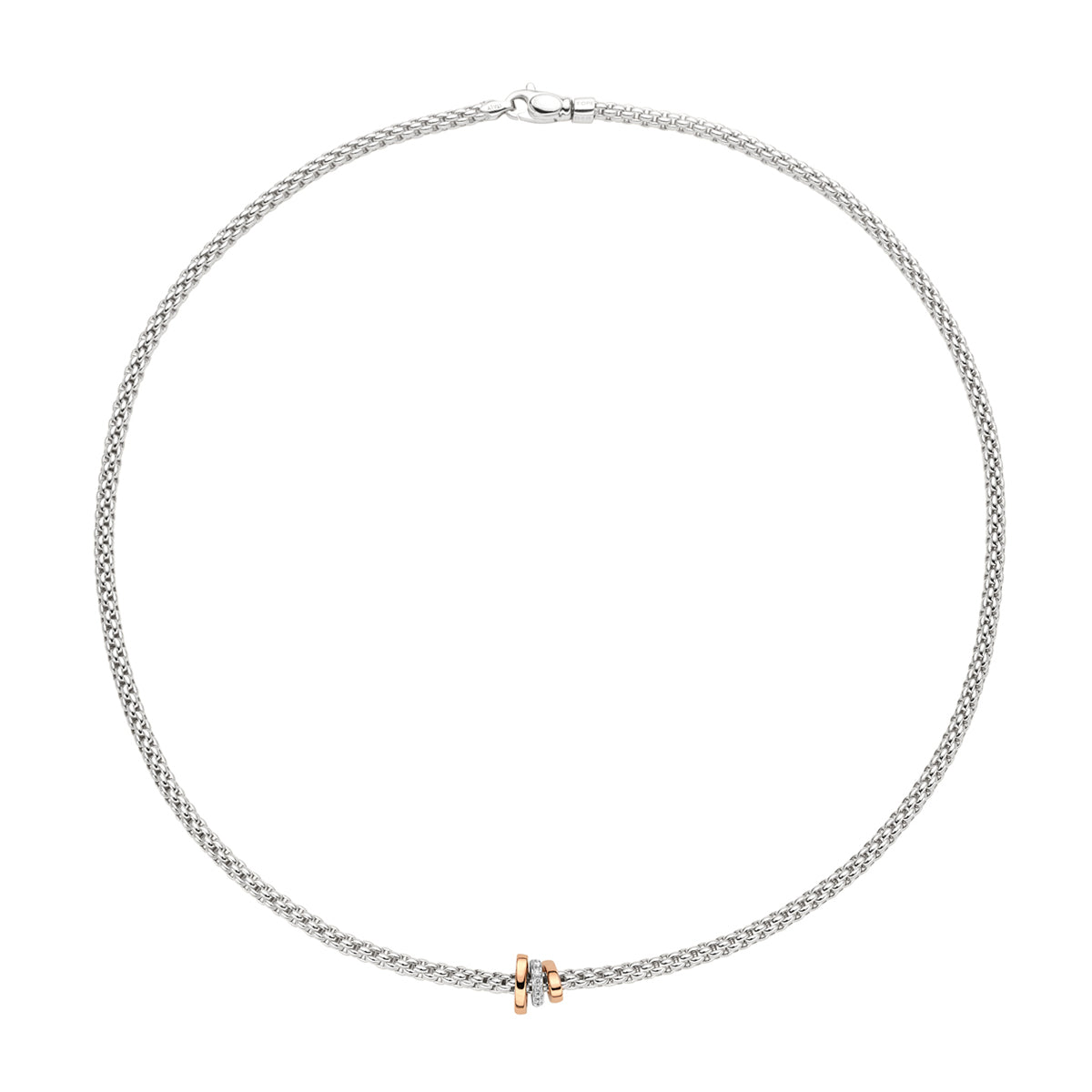 Prima 18ct White Gold Necklace With Multi-Tone Diamond Set And Plain Rondels
