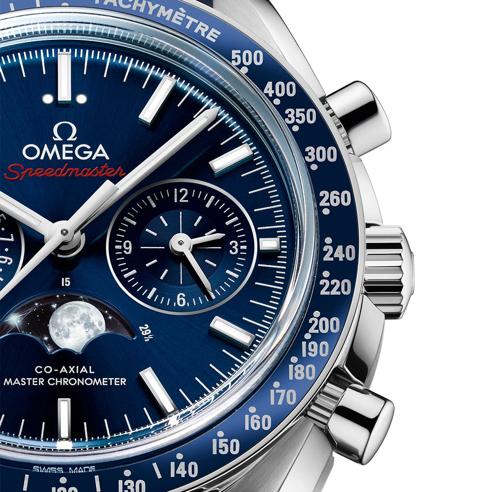OMEGA Speedmaster Moonphase 44.25mm Blue Dial Chronograph Strap Watch - Berry's Jewellers
