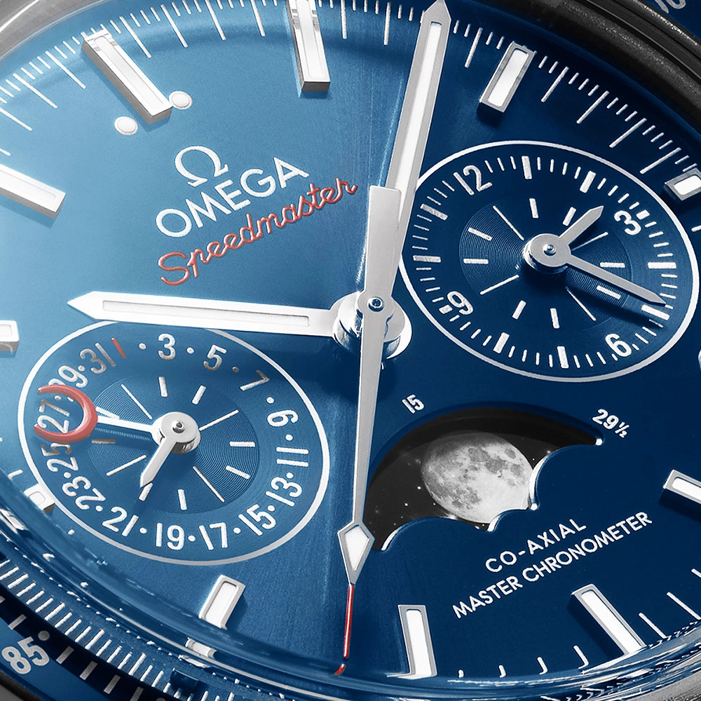 OMEGA Speedmaster Moonphase 44.25mm Blue Dial Chronograph Strap Watch - Berry's Jewellers