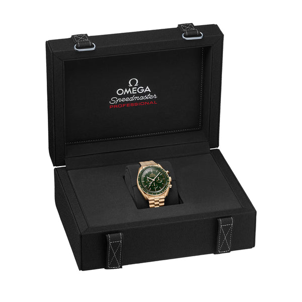 OMEGA Speedmaster Moonwatch 18ct Moonshine Gold Green Dial Bracelet Watch - Berry's Jewellers