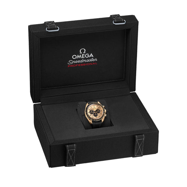 OMEGA Speedmaster Moonwatch 18ct Moonshine Gold Dial Rubber Strap Watch - Berry's Jewellers