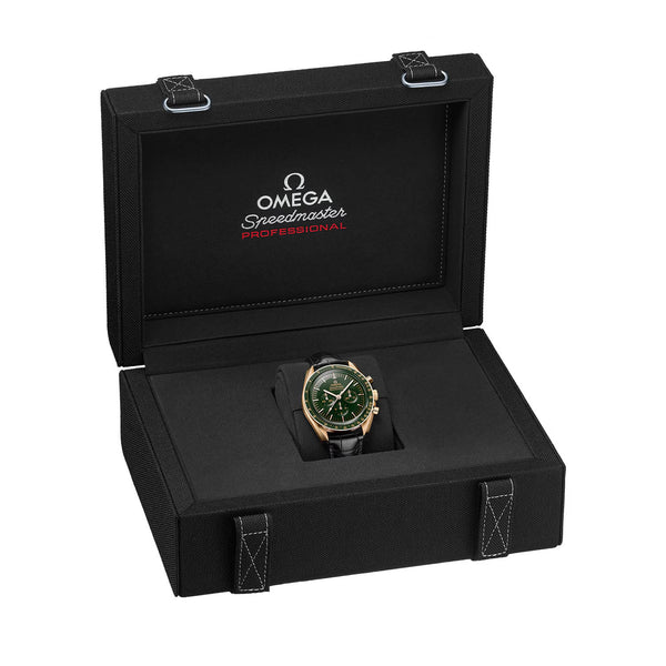 OMEGA Speedmaster Moonwatch 18ct Moonshine Gold Green Dial Strap Watch - Berry's Jewellers