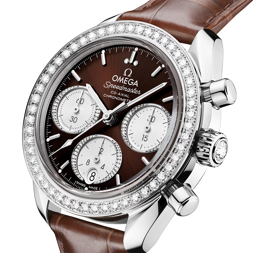 OMEGA Speedmaster 38mm Brown Dial & Diamond Set Chronograph Watch - Berry's Jewellers