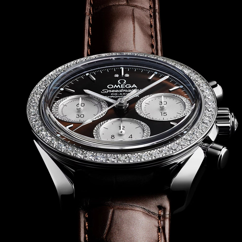OMEGA Speedmaster 38mm Brown Dial & Diamond Set Chronograph Watch - Berry's Jewellers