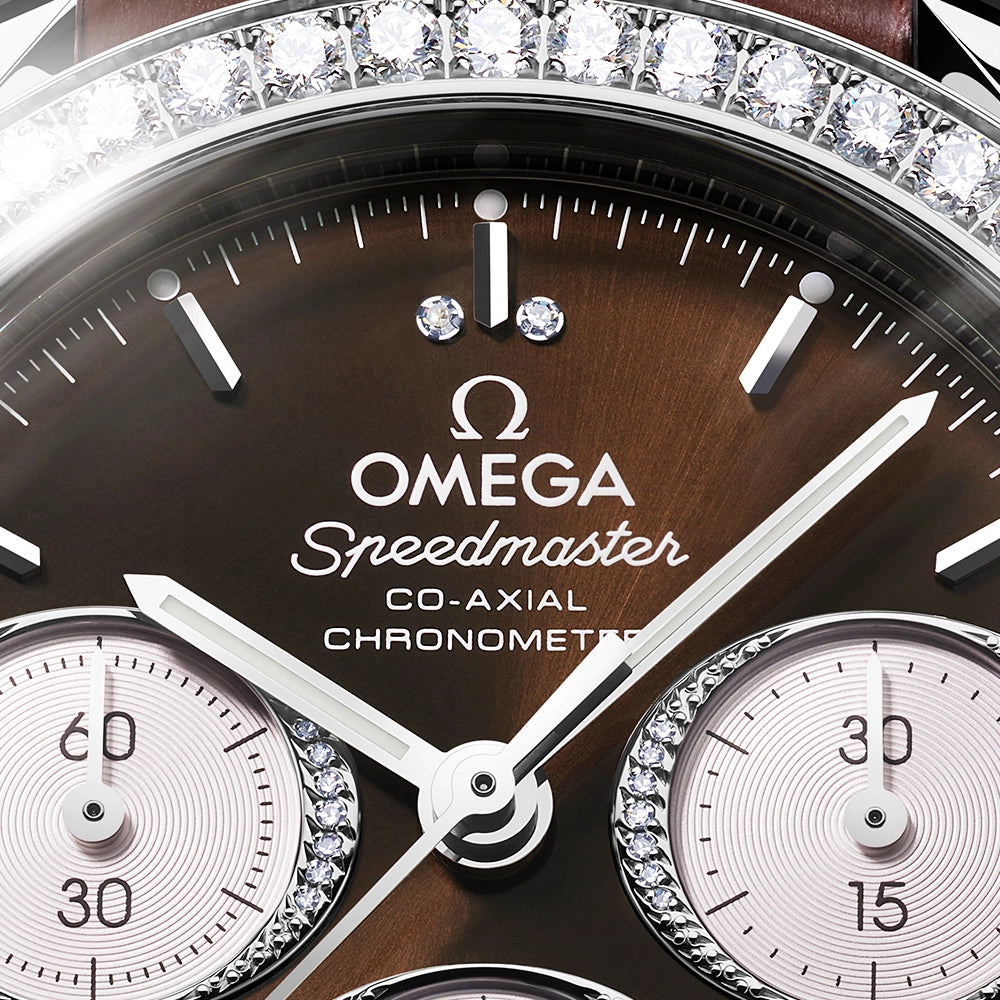 OMEGA Speedmaster 38mm Brown Dial & Diamond Set Chronograph Watch - Berry's Jewellers